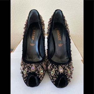 Gorgeous Bally black embellished high heels US7.5